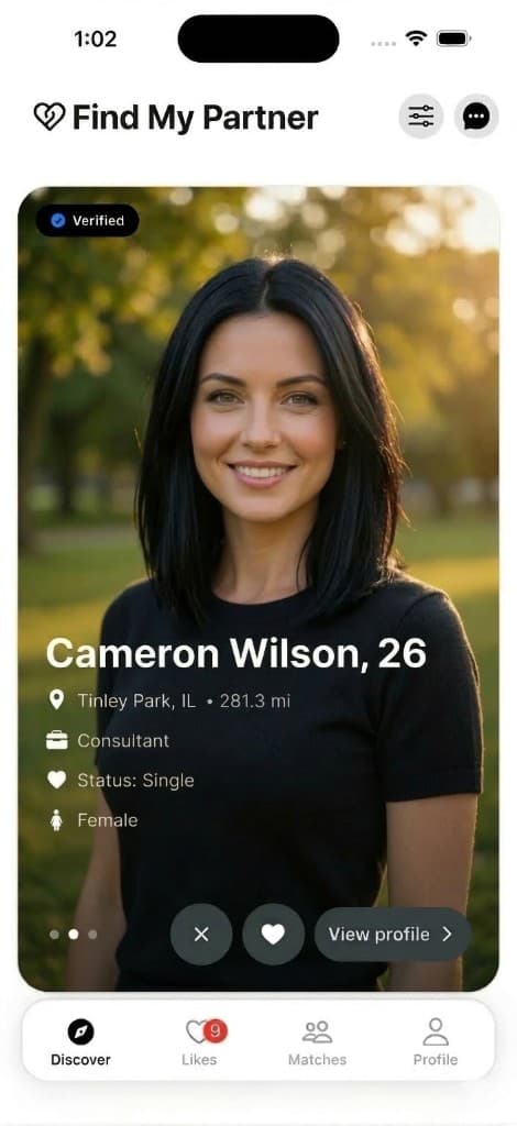 Find My Partner app profile screen
